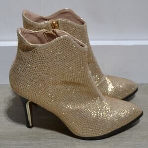 Lady Couture Gold Sequin Heeled Ankle Boots Size 37 (6.5-7)